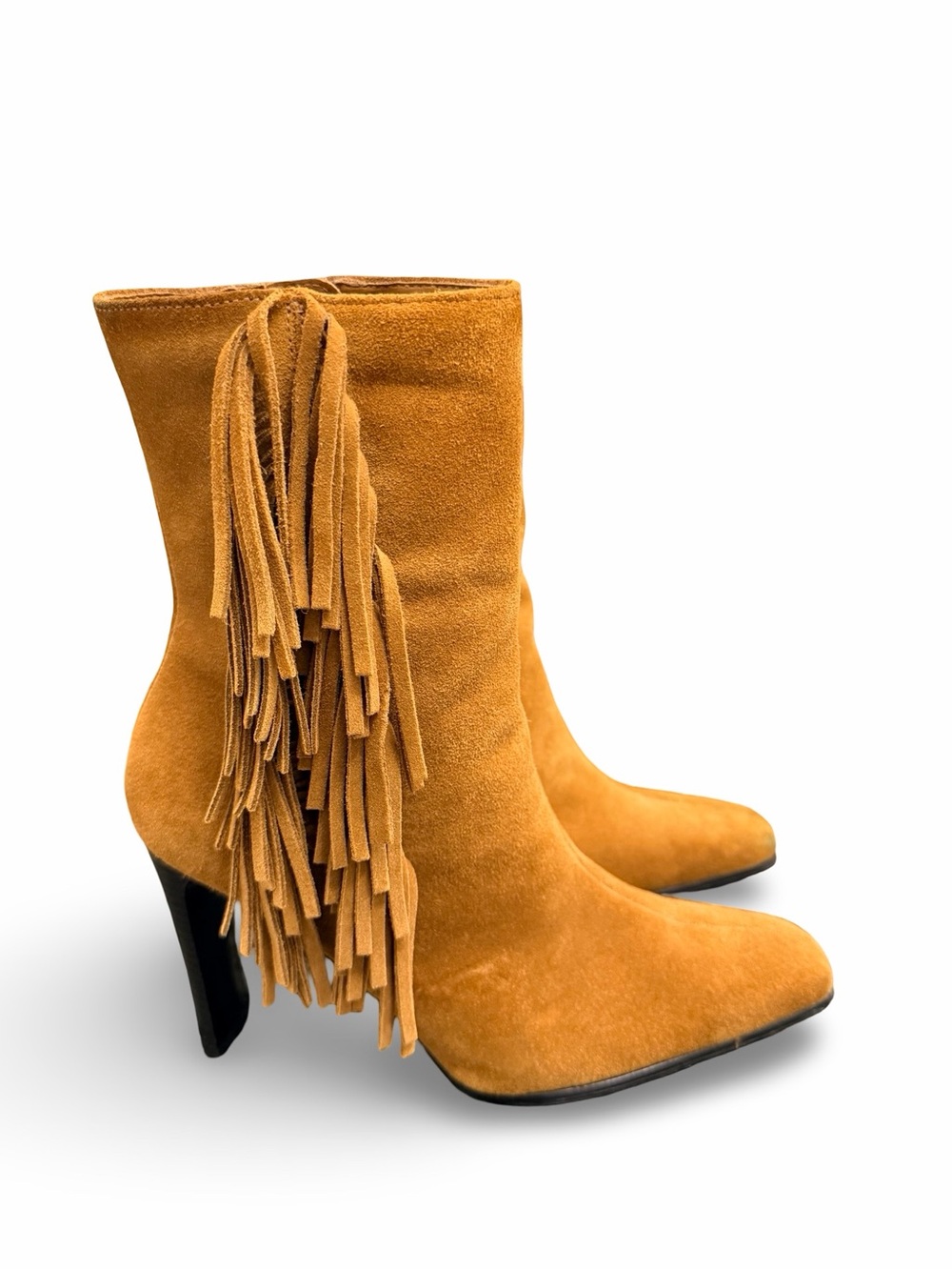 Vtg Predictions Leather Collection Tan Suede Fringe Ankle Boots Sz 8.5 Boho Y2KI